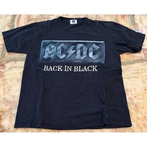 Starworld Mens Black T Shirt ACDC Back in Black Graphic Crew Neck Short Sleeve L